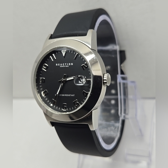 Vintage Mens Kenneth Reaction Silver Tone Quartz Date Watch New Battery RK1001 - Picture 2 of 10